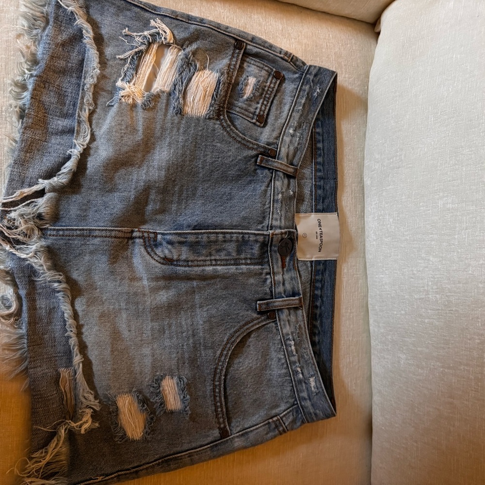 One Teaspoon Ripped Denim Mini Skirt - Gray